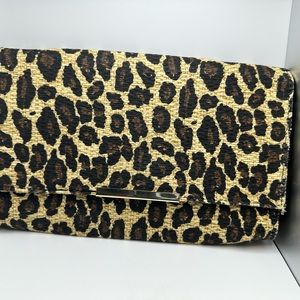 H&M Woven Straw Leopard Print Clutch Women's Small Purse NWOT